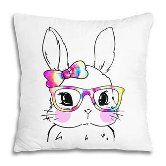 Cute Bunny Rabbit Face Tie Dye Glasses Girl Happy Easter Day Pillow | Favorety