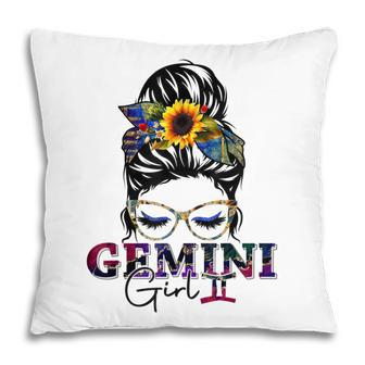 Gemini Girl Birthday Messy Bun Hair Sunflower  Pillow