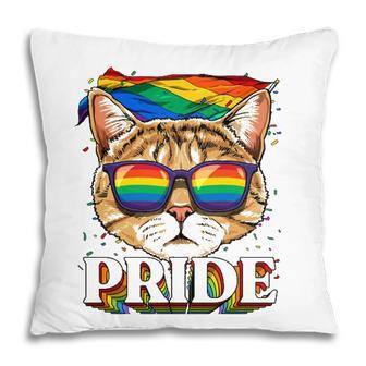 Lgbt Cat Gay Pride Lgbtq Rainbow Flag Sunglasses Pillow | Mazezy