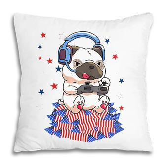 Pug Game Puppy Controller 4Th Of July Boys Kids Video Gamer Pillow