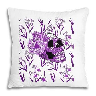 Purple Skull Flower Cool Floral Scary Halloween Gothic Theme Pillow | Mazezy