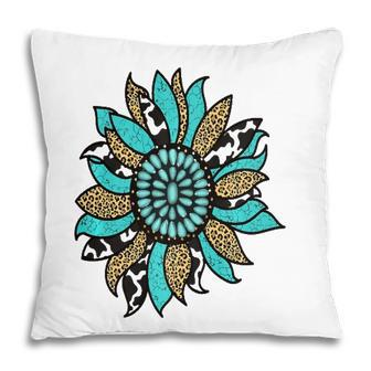 Turquoise Rodeo Decor Graphic Sunflower Pillow | Mazezy