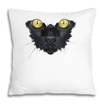 Womens Black Cat Yellow Eyes Kitty Kitten Cat Face Pillow | Mazezy