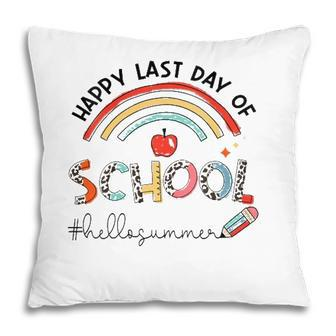 Womens Happy Last Day Of School Leopard Rainbow Hello Summer Pillow | Mazezy