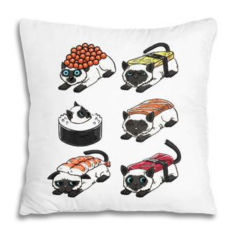 Womens Sushi Siamese Japanese Funny Siamese Feline Cat Lover Gift V Neck Pillow | Mazezy DE