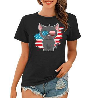 4Th Of July Cat Lover Patriotic American Flag Kitten Mom Dad Women T-shirt - Seseable