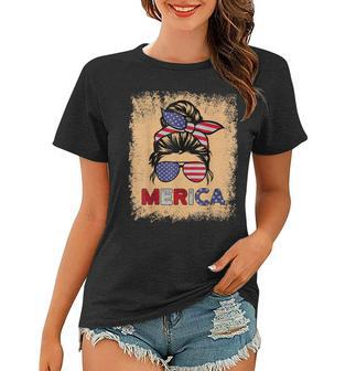 4Th Of July Merica Sunglasses Classy Mom Life Messy Bun Women T-shirt - Seseable