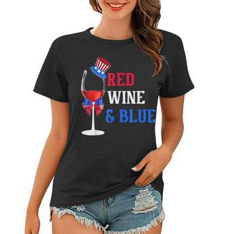 4Th Of July Red White And Blue Wine Glass Firework Drinker Women T-shirt - Seseable