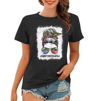  All American Airforce Mom Messy Bun Us Flag 4Th Of July Women T-shirt - Seseable