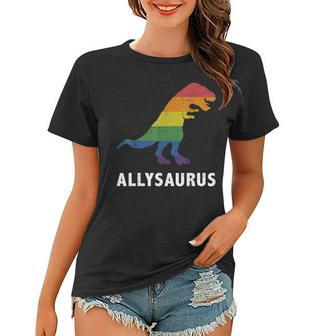 Allysaurus Dinosaur In Rainbow Flag For Ally Lgbt Pride Women T-shirt | Mazezy