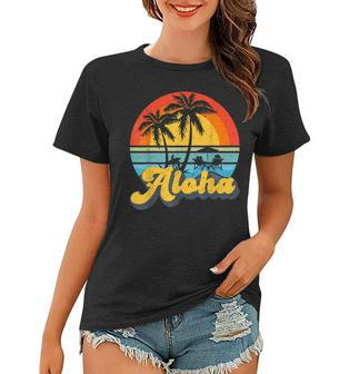 Aloha Hawaii Hawaiian Island Vintage Palm Tree Surfboard V2 Women T-shirt - Seseable
