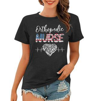 American Flag Stethoscope Orthopedic Nurse Scrub 4Th Of July Women T-shirt - Seseable