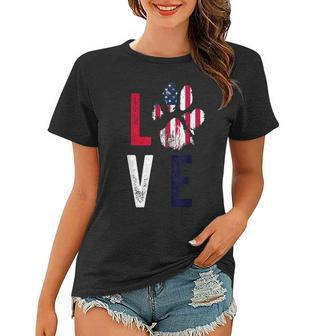 American Flag Usa Love Dog Paw Patriotic 4Th Of July Women T-shirt - Seseable