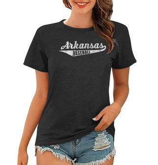 Arkansas Baseball Script Vintage Distressed Women T-shirt | Mazezy