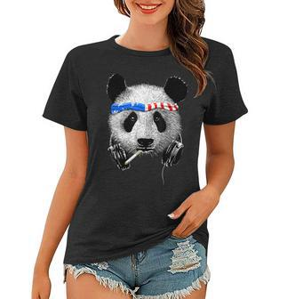 Badass 4Th July Panda Usa Flag Bandanna And Headphones Women T-shirt - Seseable