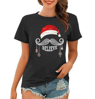 Believe Christmas Santa Mustache With Ornaments - Believe Women T-shirt | Mazezy UK