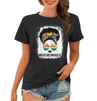 Black Womens Free Mom Hugs Messy Bun Lgbt Pride Rainbow Women T-shirt | Mazezy