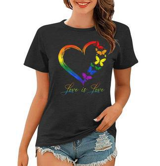Butterfly Heart Rainbow Love Is Love Lgbt Gay Lesbian Pride Women T-shirt | Mazezy