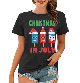Christmas In July Ice Pops In Santa Hat Kids Toddler Cute Women T-shirt - Seseable
