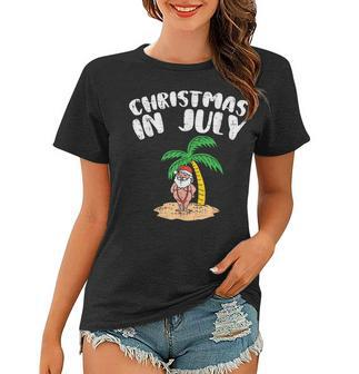 Christmas In July Santa Palm Tree Beach Summer Tropical Xmas Women T-shirt - Thegiftio UK