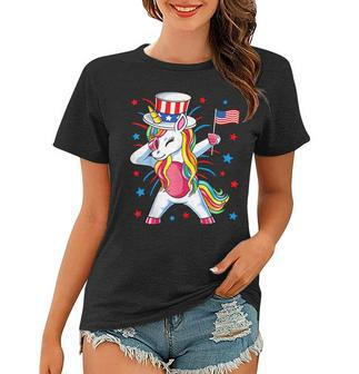 Dabbing Unicorn 4Th Of July Uncle Sam Girls American Flag Women T-shirt - Seseable