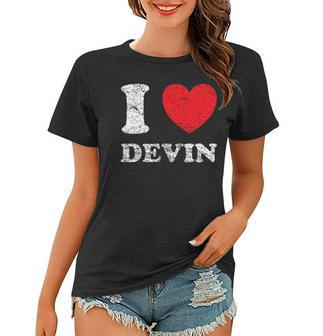 Distressed Grunge Worn Out Style I Love Devin Women T-shirt | Mazezy