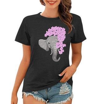 Elephant Hiding Behind Flowers Cute Animal Girls Gift Women T-shirt | Mazezy