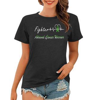 Fighter Adrenal Cancer Warrior Heartbeat Green Ribbon Adrenal Cancer Adrenal Cancer Awareness Women T-shirt | Favorety AU