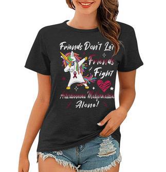 Friends Dont Let Friends Fight Arteriovenous Malformation Alone Unicorn Burgundy Ribbon Arteriovenous Malformation Support Arteriovenous Malformation Awareness Women T-shirt - Monsterry AU