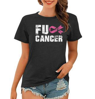 Fuck Cancer Survivor Gift Distressed Pink Ribbon Awareness Women T-shirt - Thegiftio UK