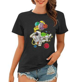 Funny Astronaut Space Travel Planets Skateboarding Science Women T-shirt | Mazezy