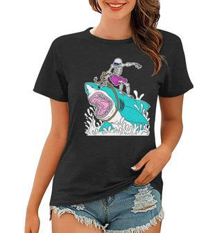 Funny Skeleton Surfing Shark Halloween Women T-shirt - Thegiftio UK