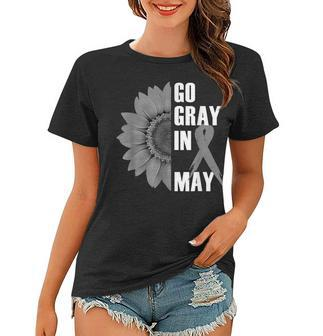 Go Gray In May Brain Cancer Awareness Grey Ribbon Sunflower Women T-shirt - Thegiftio UK