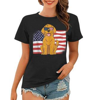 Golden Retriever Dad & Mom American Flag 4Th Of July Usa Lab Women T-shirt - Seseable
