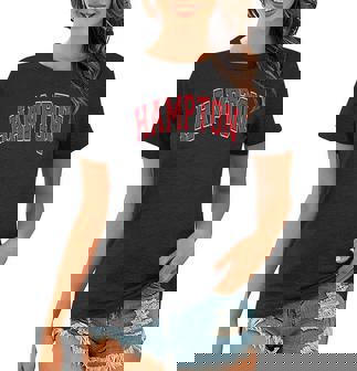 Hampton Virginia Va Varsity Style Red Text Women T-shirt | Mazezy