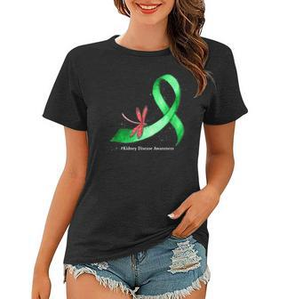 Hippie Dragonfly Green Ribbon Kidney Disease Awareness Women T-shirt - Seseable