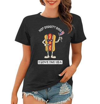 Hot Diggity Dog July 4Th Patriotic Bbq Picnic Cookout Funny Women T-shirt - Seseable