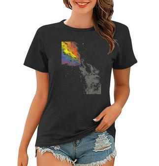 Howling Wolf Rainbow Watercolor Whimsical Animal Women T-shirt | Mazezy