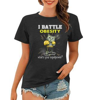 I Battle Obesity Awareness Cat Lover Gift Women T-shirt - Thegiftio UK