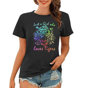 Just A Girl Who Loves Tigers Retro Vintage Rainbow Graphic Women T-shirt | Mazezy