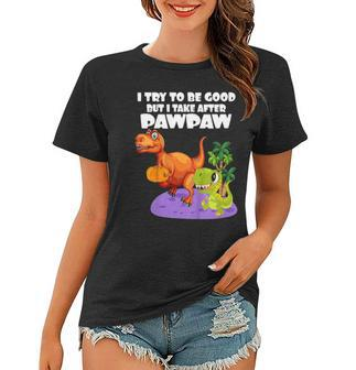 Kids I Try To Be Good But I Take After My Pawpaw Funny Dinosaur Women T-shirt | Mazezy