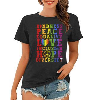 Kindness Equality Love Lgbtq Rainbow Flag Gay Pride Month Women T-shirt | Mazezy