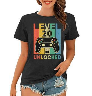 Level 20 Unlocked Retro Vintage Video Gamer 20Th Birthday Women T-shirt - Seseable