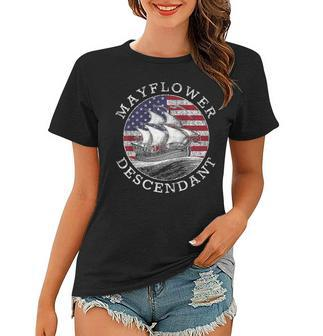 Mayflower Descendant Usa Flag Distressed Women T-shirt - Thegiftio UK