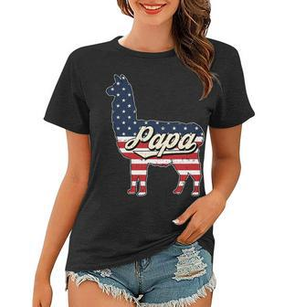 Papa Llama 4Th Of July American Flag Patriotic Dad Father V2 Women T-shirt - Seseable