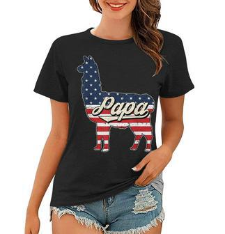 Papa Llama 4Th Of July American Flag Patriotic Dad Father Women T-shirt - Seseable