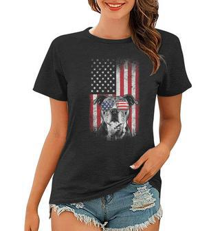 Pitbull American Flag 4Th Of July Pitbull Dad Mom Dog Lover V2 Women T-shirt - Seseable