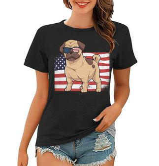 Pug Dad & Mom American Flag 4Th Of July Usa Funny Pug Lover Women T-shirt - Seseable