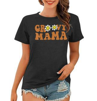 Retro Groovy Mama 70S Aesthetic Smiley Sunflower Hippie Women T-shirt - Thegiftio UK