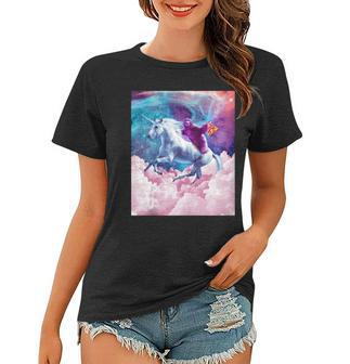 Space Sloth On Unicorn Sloth Pizza Women T-shirt | Mazezy